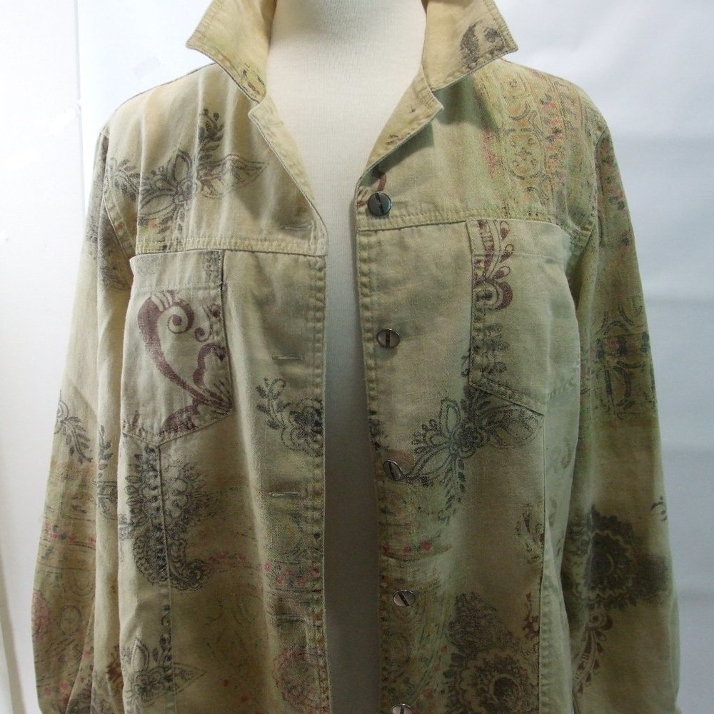 Chico's Sz 1 Beige Linen Cotton Shirt Lightweight